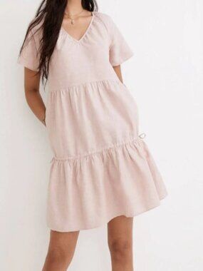 Madewell Linen-Blend Lorelei Mini Dress Blush Pink  M